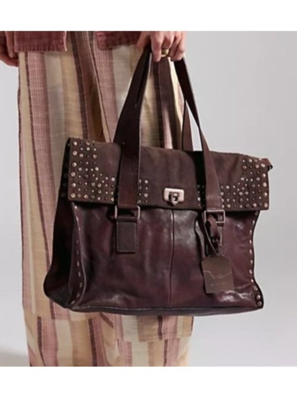 Free People We The Free Shay Stud Tote Leather 90s Vintage Heritage Travel Boss